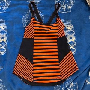 Lululemon Orange & Navy Striped Running Racerback Tank Top - Size 8
